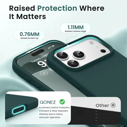 Miniatura 190 de GONEZ Funda de silicona para iPhone 15 Pro Max, compatible con Magsafe, protector de cámara + protector de pantalla, forro de microfibra suave