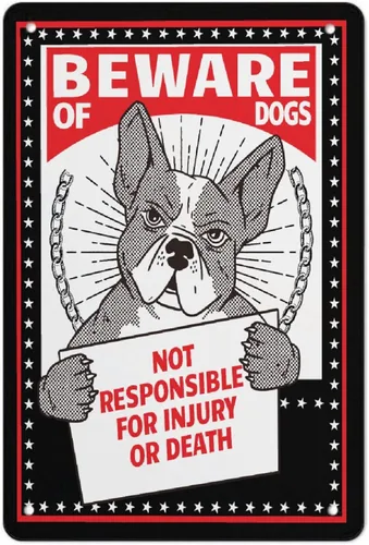 Miniatura 9 de BOBA BLANKET Letrero de metal con texto en inglés «Beware Of Dog» para decoración de pared, divertido cartel de arte para bar de café, 12 x 8