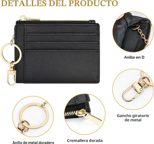Miniatura 3 de Sodsay Estuche para tarjetas, cartera delgada con bolsillo frontal, para mujer, sujetatarjetas con llavero Slim, Front Pocket, Credit Card Holder