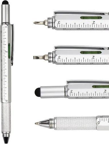 Miniatura 10 de DUNBONG Bolígrafo de metal multiherramienta 6 en 1, con destornillador, tinta negra, lápiz capacitivo, nivel y regla, 1 unidad (negro)