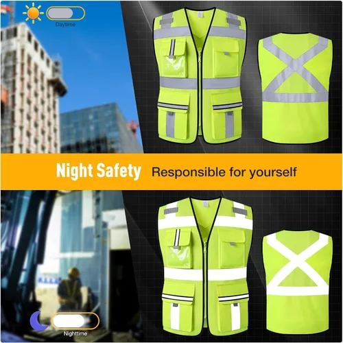 Miniatura 2 de Chaleco de seguridad clase 2 con cremallera frontal y múltiples bolsillos, chaleco de alta visibilidad, cumple con las normas ANSI/ISEA Amarillo