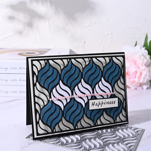 Miniatura 4 de Matrices de metal con marco rectangular ondulado, fondo de marco rectangular de onda hueca, plantillas de corte de boda para álbumes de recortes