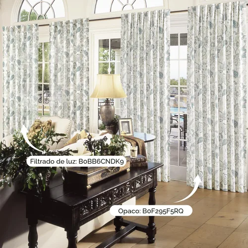Miniatura 9 de Kayne Studio Paneles de cortina 100% opaca azul gris con estampado de hojas botánicas, cortinas florales de estilo granja para sala de estar y Azul