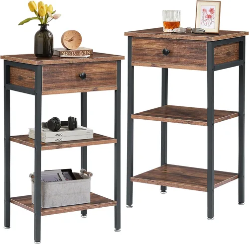 Miniatura 21 de VECELO Mesitas de noche modernas y versátiles con diseño en X, mesa auxiliar lateral con cesta de almacenamiento, mesita de noche con estante