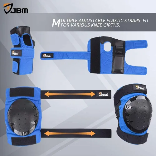 Miniatura 9 de JBM Rodilleras para adultos y niños, coderas y muñequeras para patinaje en línea, patinaje sobre ruedas, monopatín, scootering Azul