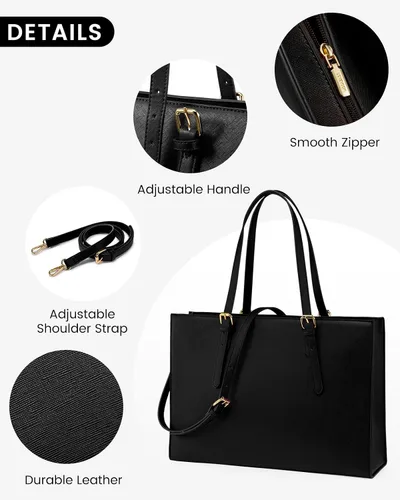 Miniatura 8 de LOVEVOOK Bolsa de computadora portátil para mujer, bolsa de computadora de moda de gran capacidad, juego de bolso de hombro de cuero, maletín