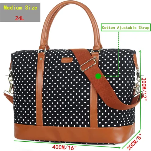 Miniatura 7 de BAOSHA HB-28 - Bolsa de lona de viaje para mujer y mujer bolsa de mano para llevar durante la noche Punto Negro 16 x 12 x 8 inch