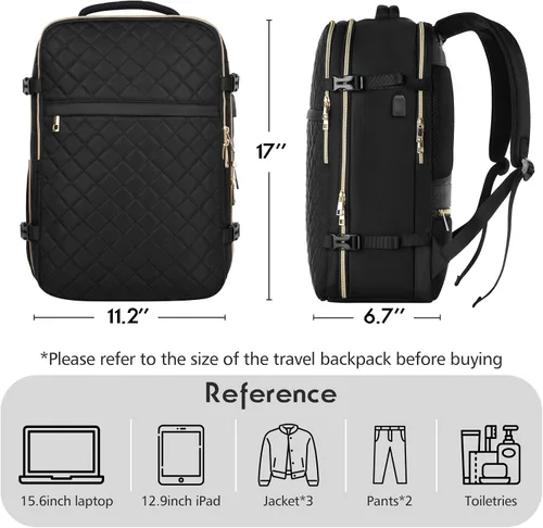 Miniatura 6 de MOMUVO Mochila de viaje para mujer, mochila de mano aprobada por aerolíneas, mochila para laptop de 15.6 pulgadas con puerto de carga USB, mochila