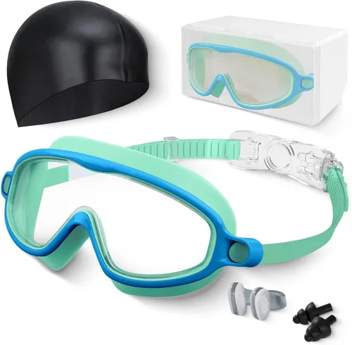 Miniatura 9 de Gafas de natación para niños, antivaho, protección UV y amplia vista & gorro de natación para niños de 3 a 15 años, niños y niñas, bebés