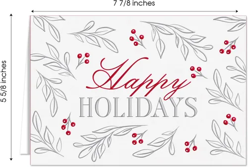 Miniatura 6 de Masterpiece - Tarjetas navideñas plateadas y rojas, juego de 15 tarjetas de Navidad en caja con detalles de aluminio y sobres a juego, tarjetas