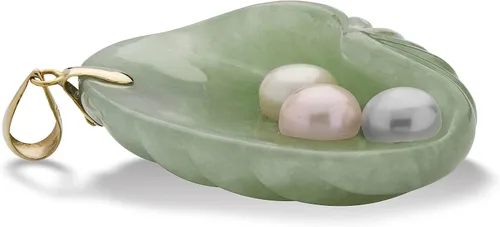 Miniatura 2 de PalmBeach - Colgante de oro amarillo de 14 quilates con forma de concha cultivada de jade verde y perla cultivada (1.457 in), Perla, Jade
