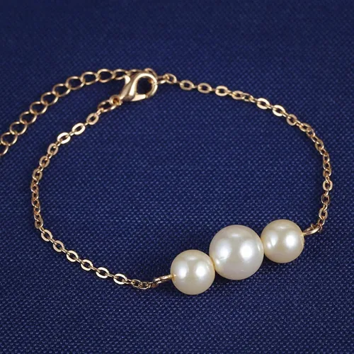 Miniatura 6 de Pulseras brazalete, moda mujer brillante imitación perla encanto pulsera cadena ajustable brazalete joyería - oro, Bambú