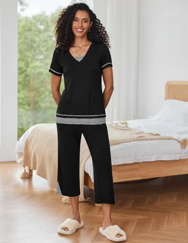 Miniatura 2 de Ekouaer Conjunto de pijama de manga larga para mujer, conjunto de pijama con cuello en V y bolsillos