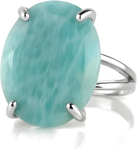 Miniatura 4 de Elegantes anillos simples para mujer, increíble anillo ovalado de amazonita, anillo de gema de 0.64 x 0.78 pulgadas, fiesta, compromiso, boda