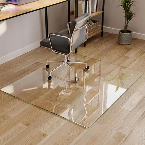 Miniatura 17 de Koonmi Tapete para silla de vidrio templado para suelos de madera dura y alfombras, 30 x 55 pulgadas, protector de piso de oficina transparente