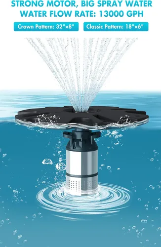 Miniatura 3 de HQUA-FS01 110V, 1/2HP, OD(φ) 32" Fuente Flotante de Estanque Grande con Bomba de Fuente de 13000 GPH, Cable de Alimentación de 100', Dos Patrones