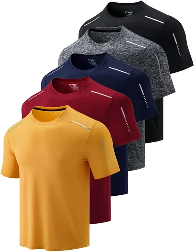 Miniatura 18 de Paquete de 5 camisetas de manga corta para hombre con cuello redondo y de secado rápido Camisetas atléticas para correr, entrenar en el gimnasio