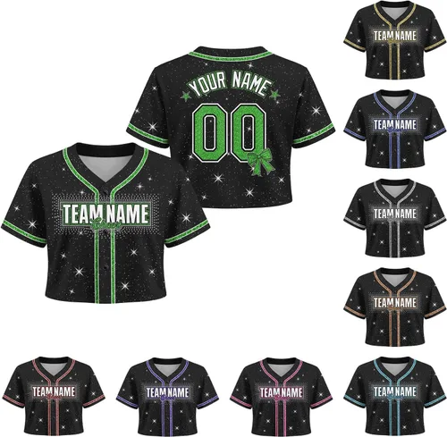Miniatura 24 de Camiseta de béisbol de uniforme de animadora personalizada, camiseta de animadora para niñas, mujeres, jóvenes, niños, camiseta con purpurina