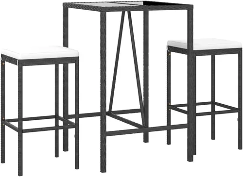 Miniatura 3 de Juego de 3 piezas de bar de patio con cojines de ratán de polietileno negro para jardín, balcón y porche
