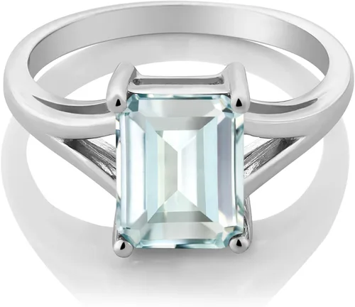 Miniatura 32 de Gem Stone King Anillo de compromiso solitario con diseño clásico de vástago dividido para mujer, plata de ley 925, piedra natal de piedra preciosa