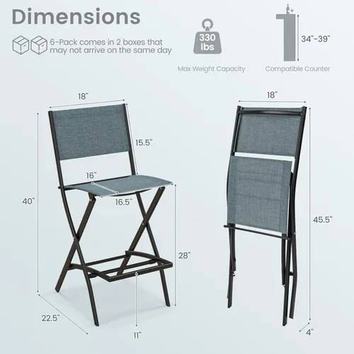 Miniatura 3 de Tangkula Juego de 4 taburetes de bar para exteriores, sillas de bar plegables de altura de mostrador con respaldo y reposapiés, sillas de comedor