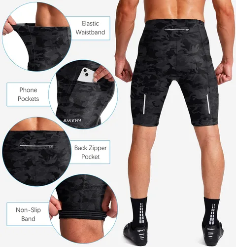 Miniatura 5 de Bikewa Pantalones cortos de ciclismo para hombre, acolchados en 3D, ciclismo de carretera, montaña, ciclismo, ciclismo, ciclismo UPF 50+, bolsillos