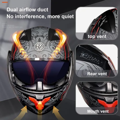 Miniatura 5 de Casco de motocicleta Bluetooth modular aprobado por DOT con visera doble, cara completa, abatible, integrado, cascos de motocicleta con visera