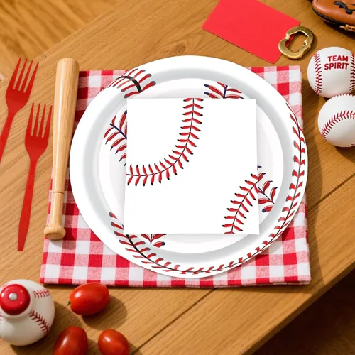Miniatura 5 de 96 platos de papel de béisbol y servilletas para fiesta, platos de fiesta de béisbol, servilletas y tenedores, juego de vajilla desechable