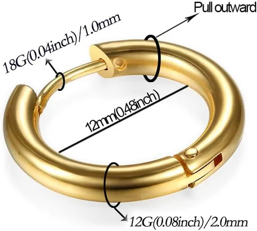 Miniatura 2 de Aretes de acero inoxidable 316L, argollas de 1564, 516, 2564, 716, 1532 y 3564 pulgadas, arracadas hipoalergénicas, para el cartílago, hélix