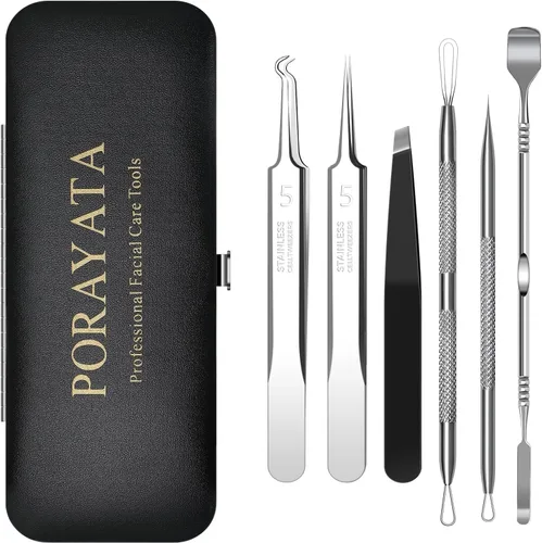 Kit de herramientas para eliminar puntos negros, juego de 6 piezas con agujas para el acné, pinzas, raspador de piel para puntos negros, zit,