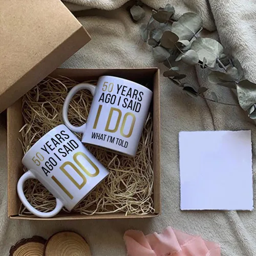 Miniatura 3 de Dnuiyses Novedoso juego de tazas de hace 50 años, regalos de aniversario de boda para parejas, 50 Years Ago I Said I Do Wedding Anniversary Cup