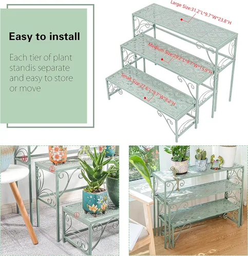 Miniatura 6 de Sungmor Soporte de metal para plantas – Estante de exhibición plegable de 3 niveles – Organizador de almacenamiento de macetas para múltiples