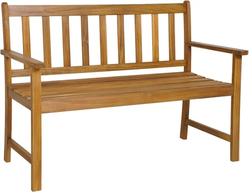 Miniatura 8 de HAPPYGRILL Banco de patio al aire libre, banco de jardín de madera de acacia con respaldo y reposabrazos, silla plegable de 4 pies para dos personas