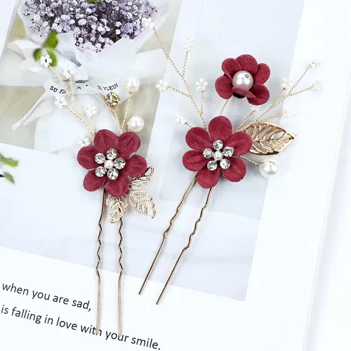 Miniatura 6 de Cinaci - 18 piezas de peines laterales para el pelo con diamantes de imitación y perlas en color burdeos para novias, para fiestas de boda, clips