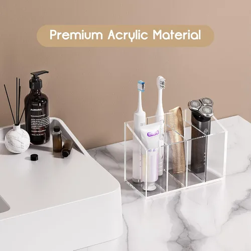 Miniatura 4 de Organizador de maquillaje acrílico de 6 compartimentos, 2 piezas, soporte de plástico transparente para brochas de maquillaje, solución perfecta