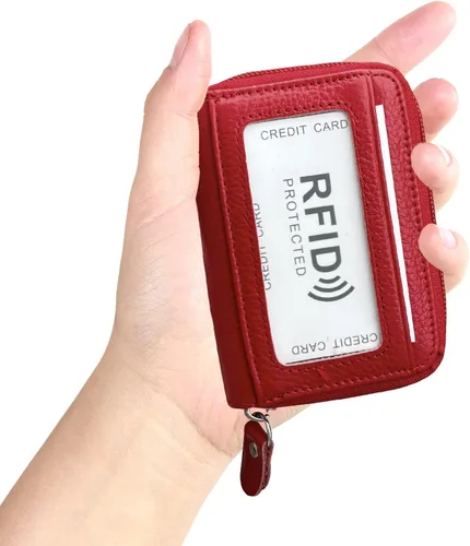 Miniatura 10 de Tarjetero RFID de bolsillo con ventana para ID, piel genuina, S, Negro