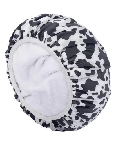 Miniatura 13 de Auban Gorro de ducha, gorro de ducha para mujer, forro de tela de rizo, EVA, exterior, reutilizable, doble capa, impermeable, gorra de baño grande