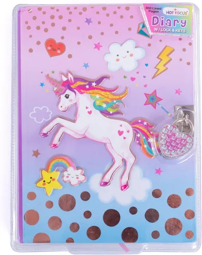 Miniatura 5 de Hot Focus Diario secreto de unicornio con candado, cuaderno de 7 pulgadas con 300 páginas forradas de doble cara, candado y dos llaves para niños