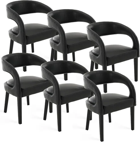 Miniatura 9 de Shunzhi Juego de 2 sillas de comedor modernas de barril, sillas tapizadas de lino para comedor con respaldo abierto, sillas de cocina, sillas