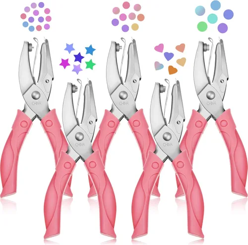 Honoson Perforadora de papel de mano con forma de corazón y estrella, 5 piezas, con agarre suave para manualidades, etiquetas, ropa, boletos,