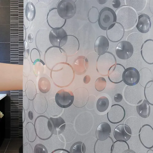 Miniatura 3 de AooHome - Cortina de ducha pequeña de plástico - Cortina de baño de etilvinilacetato con diseño de patrón circular 3D, con ganchos, imanes