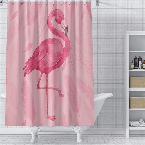 Miniatura 2 de Bonita cortina de ducha de flamenco, cortinas de ducha de baño rosa y gris, juego de cortinas de baño bohemias de arte moderno con ganchos, 60 x 72