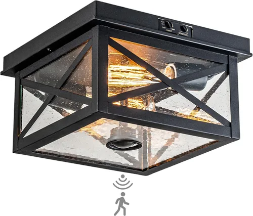 Miniatura 10 de Luces de techo para exteriores con sensor de movimiento, color negro, actualizadas del anochecer al amanecer, montaje empotrado, 2 luces cerca