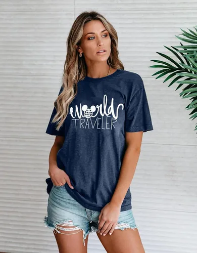 Miniatura 2 de SUPEYA Camiseta de viaje mundial para mujer, bonita camiseta gráfica de tierra, casual, de viaje, para vacaciones, manga corta