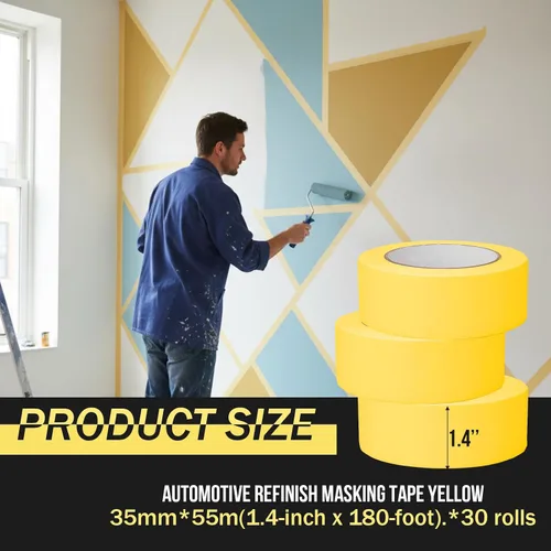Miniatura 2 de Frienda Paquete de 10 cintas de enmascaramiento de acabado automotriz de 600 yardas en total de 1.417 in x 180.4 ft, cinta de pintura de carrocería