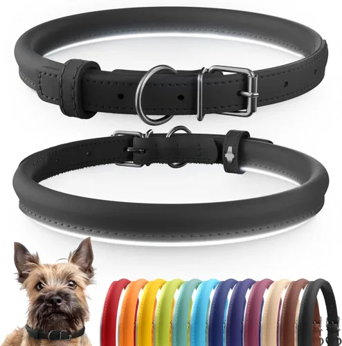 Miniatura 30 de CollarDirect Collar de perro con tachuelas, collares de cuero para mascotas para perros pequeños, medianos y grandes, acolchado suave, marrón, negro