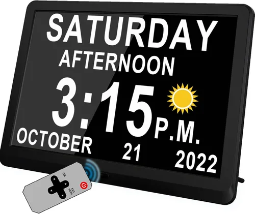 Miniatura 7 de Véfaîî Reloj digital de demencia con fecha y hora para ancianos, 10 niveles de atenuación automática, 19 alarmas y recordatorios personalizados