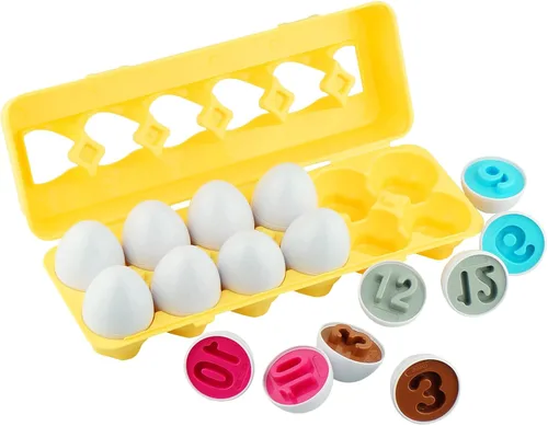 Miniatura 13 de Dimple 12 piezas de juguete a juego de huevos de automóvil con soporte – Huevos de Pascua STEM, rompecabezas educativo de forma y color, huevos