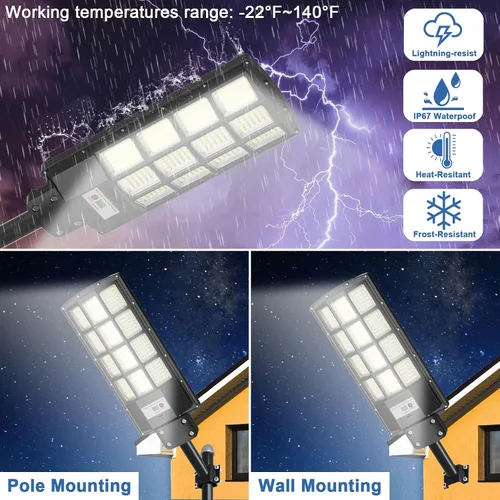 Miniatura 5 de Luz de calle solar, reflectores solares para exteriores, impermeable, sensor de movimiento, 6500K, luz del atardecer al amanecer