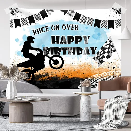 Miniatura 3 de Telón de fondo de motocicleta con texto en inglés "Race On Over Motocross Racing Fotografía", decoración de fiesta de cumpleaños, suministros